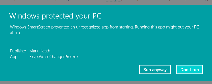 Screenshot: Windows 8 Run Anyway