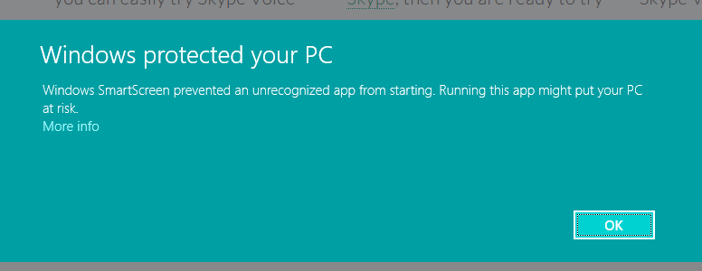 Screenshot: Windows 8 SmartScreen