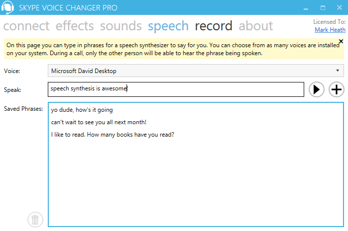 Screenshot: Speech screen